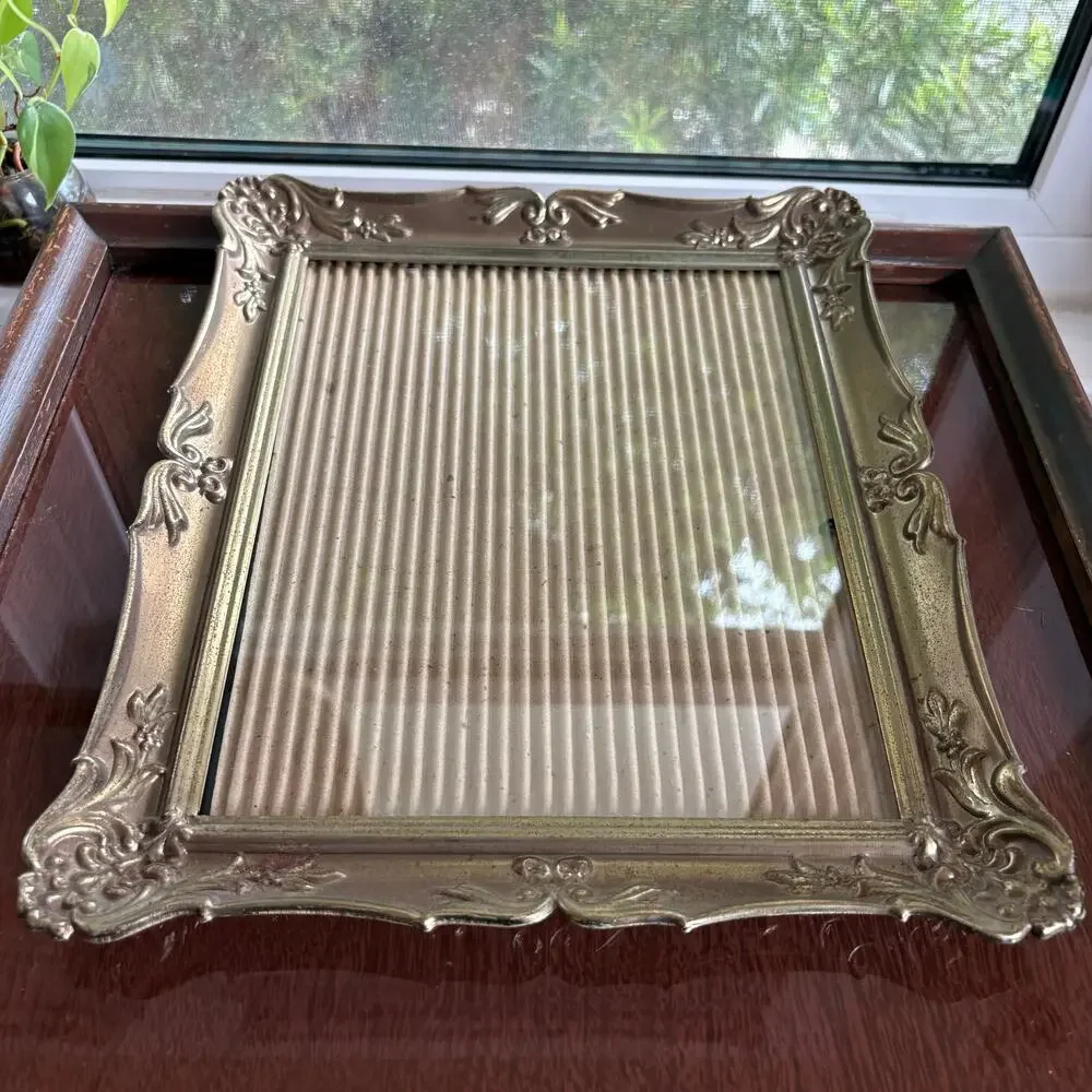 Vintage Ornate Gold Tone Metal 8x10 Frame with Red Velvet Back